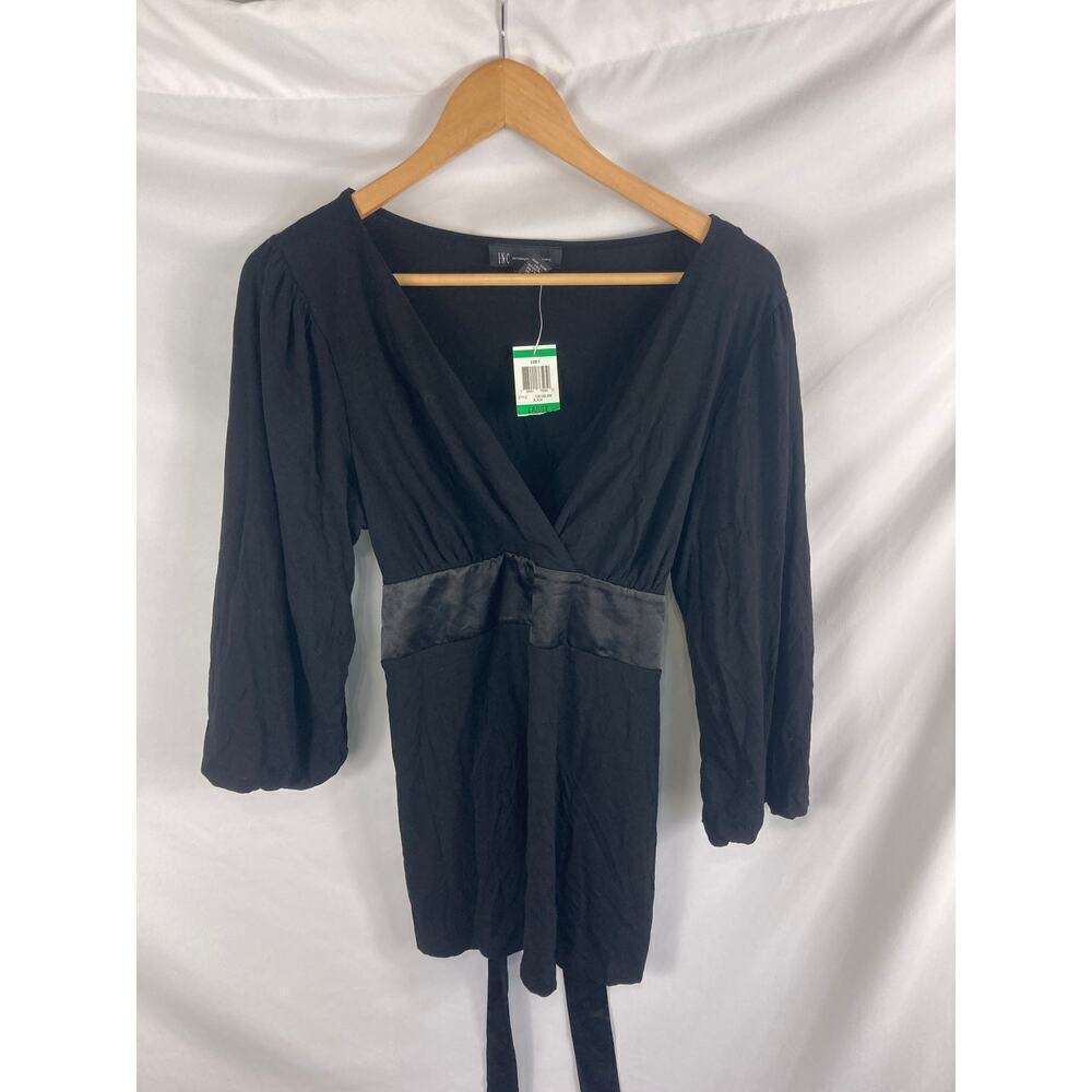 NWT INC International Concepts tie Chest V Neck Dressy Blouse Black Size Large